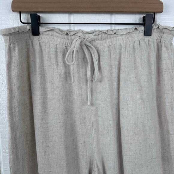 Fashion Nova Beige Cotton Wide Leg Drawstring Pants Women XL Elastic Waist Boho - Picture 4 of 8